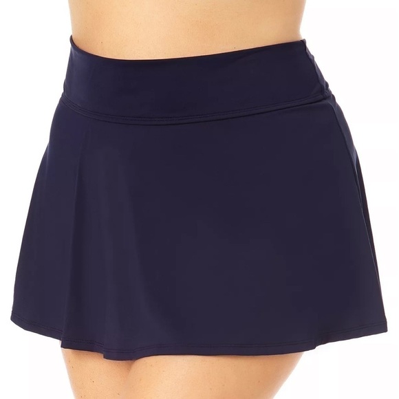 Anne Cole Women's Plus Size Color Rock Skirt Swim Bottom in Blue Size 20W Navy - Picture 2 of 11